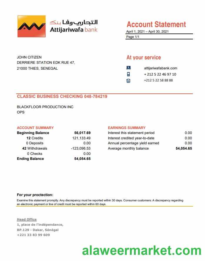 Senegal Attijariwafa Bank excel pdf